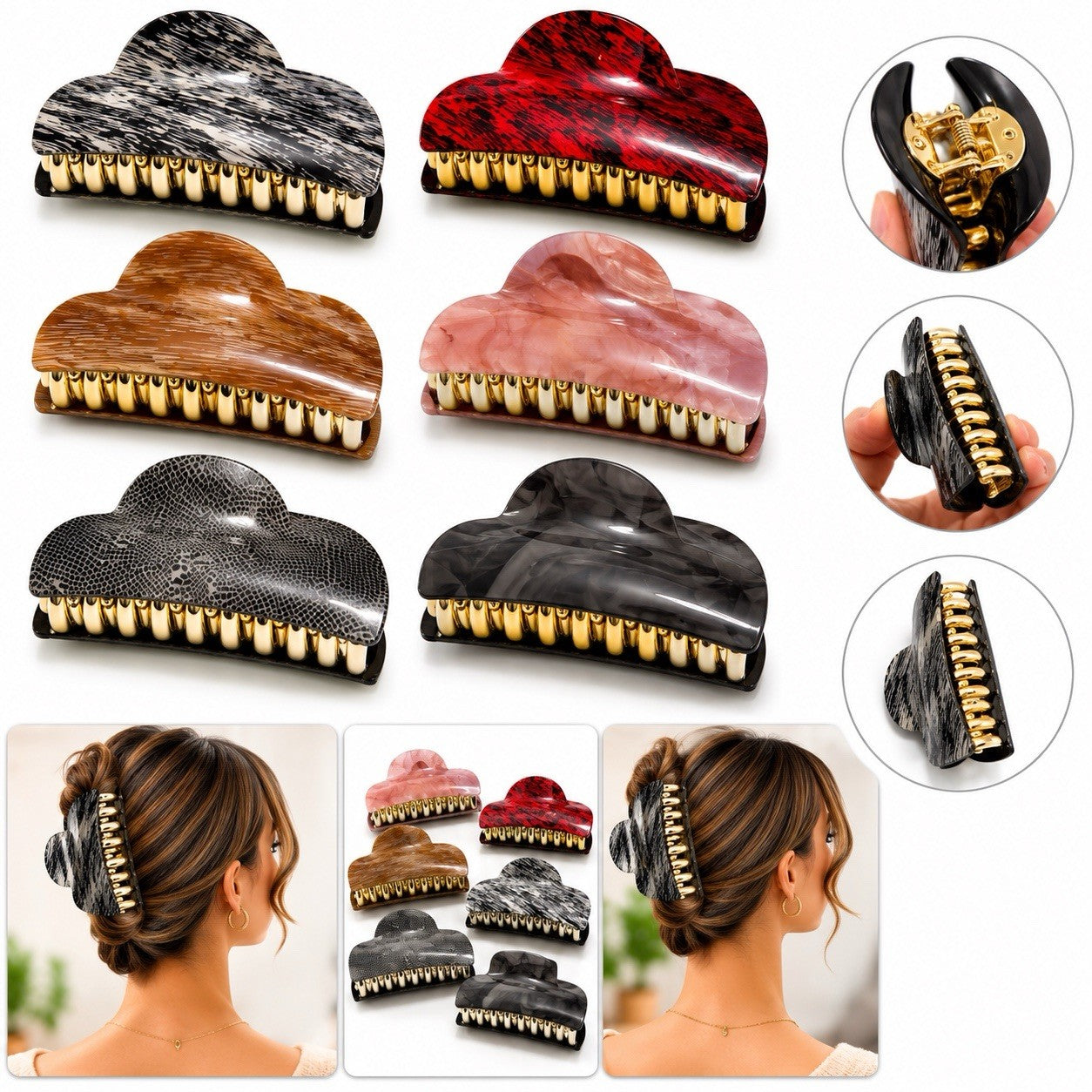 6xLarge Hair Claw Clip for Women Strong Hold Non Slip Hair Clamp Jaw Clip 6 Pack - Lumi and Leo