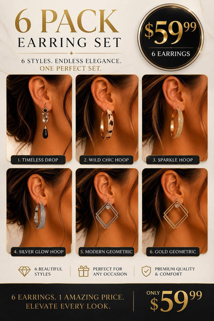 6xWomen's Fashion Earrings Elegant Floral Design Gold Tone Nickel Free Gift !!!! - Lumi and Leo