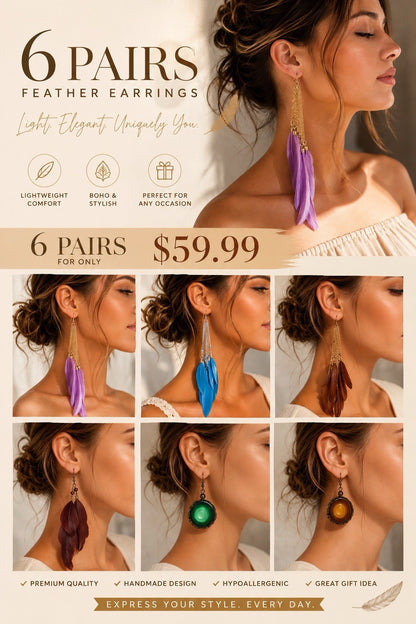 6xWomen's Fashion Earrings Elegant Floral Design Gold Tone Nickel Free Gift !!!! - Lumi and Leo