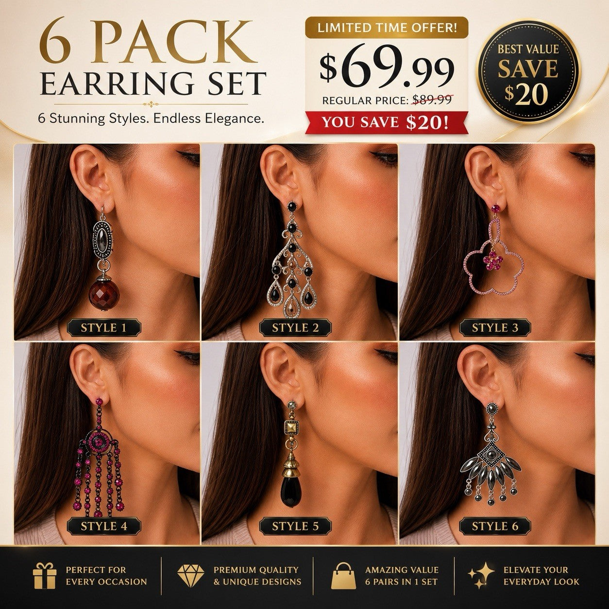 6xWomen's Fashion Earrings Elegant Floral Design Nickel Free. !!! - Lumi and Leo