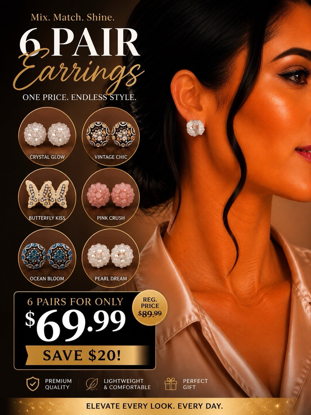 6xWomen's Fashion Earrings Elegant Floral Design Nickel Free. !! - Lumi and Leo