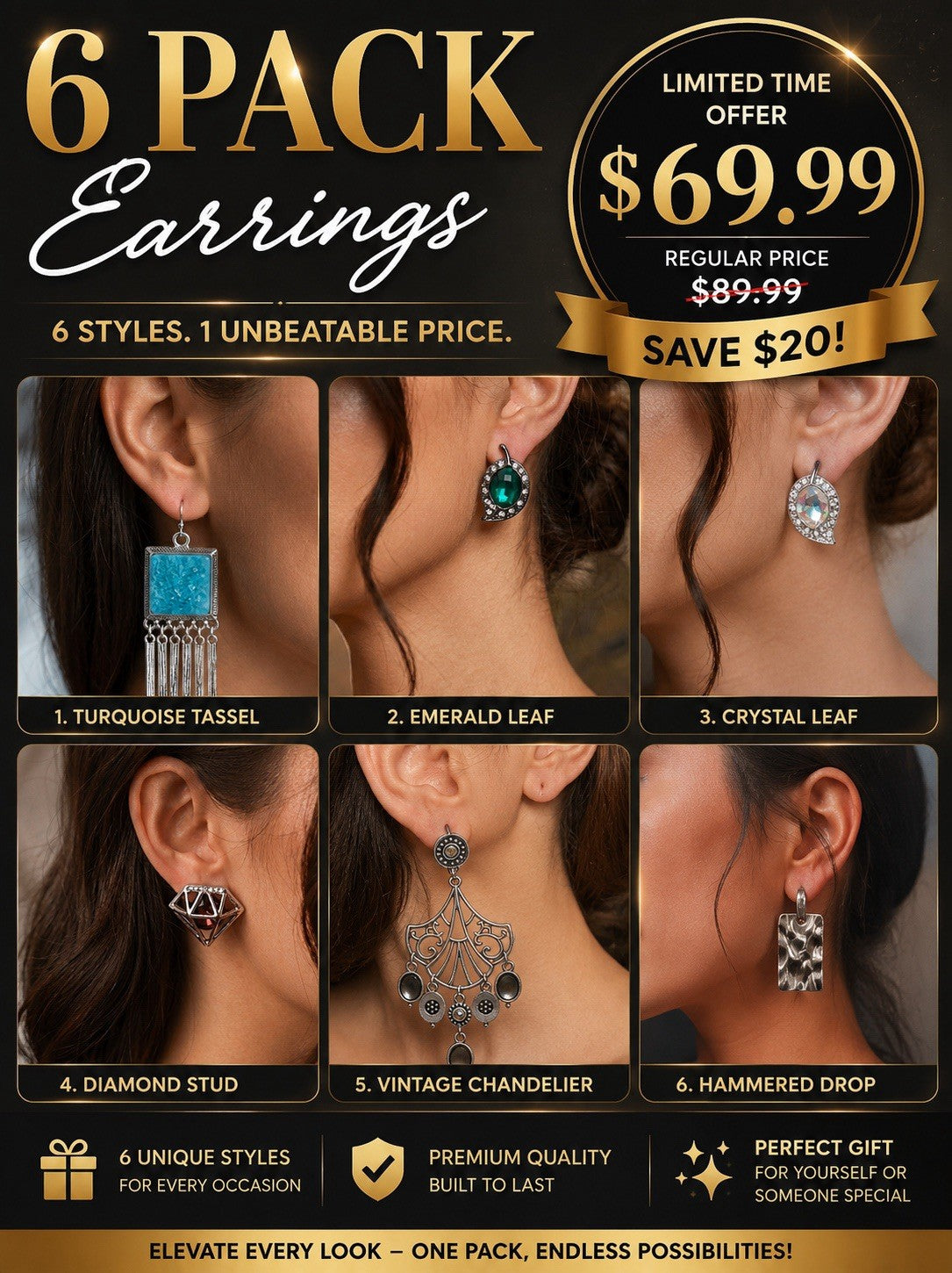 6xWomen's Fashion Earrings Elegant Floral Design Nickel Free. !! - Lumi and Leo