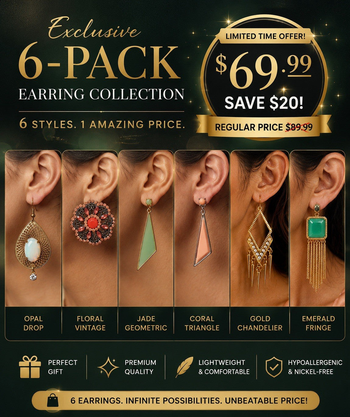 6xWomen's Fashion Earrings Elegant Floral Design Nickel Free. !! - Lumi and Leo