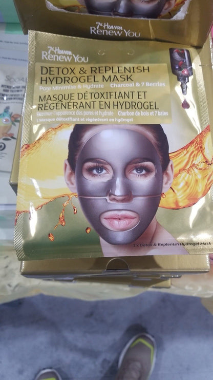 7th Heaven Renew You Detox Replenish Hydrogel Face Mask Charcoal 12 Pack - Lumi and Leo