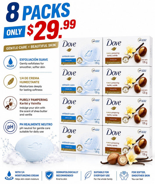 8-Pack Dove Beauty Bar Soap Bundle 135g Moisturizing Shea Vanilla Exfoliating - Lumi and Leo