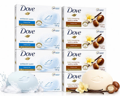 8-Pack Dove Beauty Bar Soap Bundle 135g Moisturizing Shea Vanilla Exfoliating - Lumi and Leo