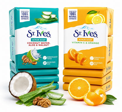 8xSt. Ives Scrub Soap-Coconut Water, Aloe & Walnuts Natural Plant Base 100 Grams - Lumi and Leo