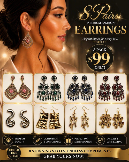 8xWomen's Fashion Earrings Elegant Floral Design Gold Tone Nickel Free Big Save - Lumi and Leo