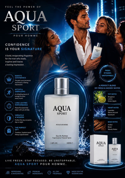 AQUA SPORT Pour Homme Eau de Parfum 100ml Men's Cologne Long Lasting Fragrance - Lumi and Leo