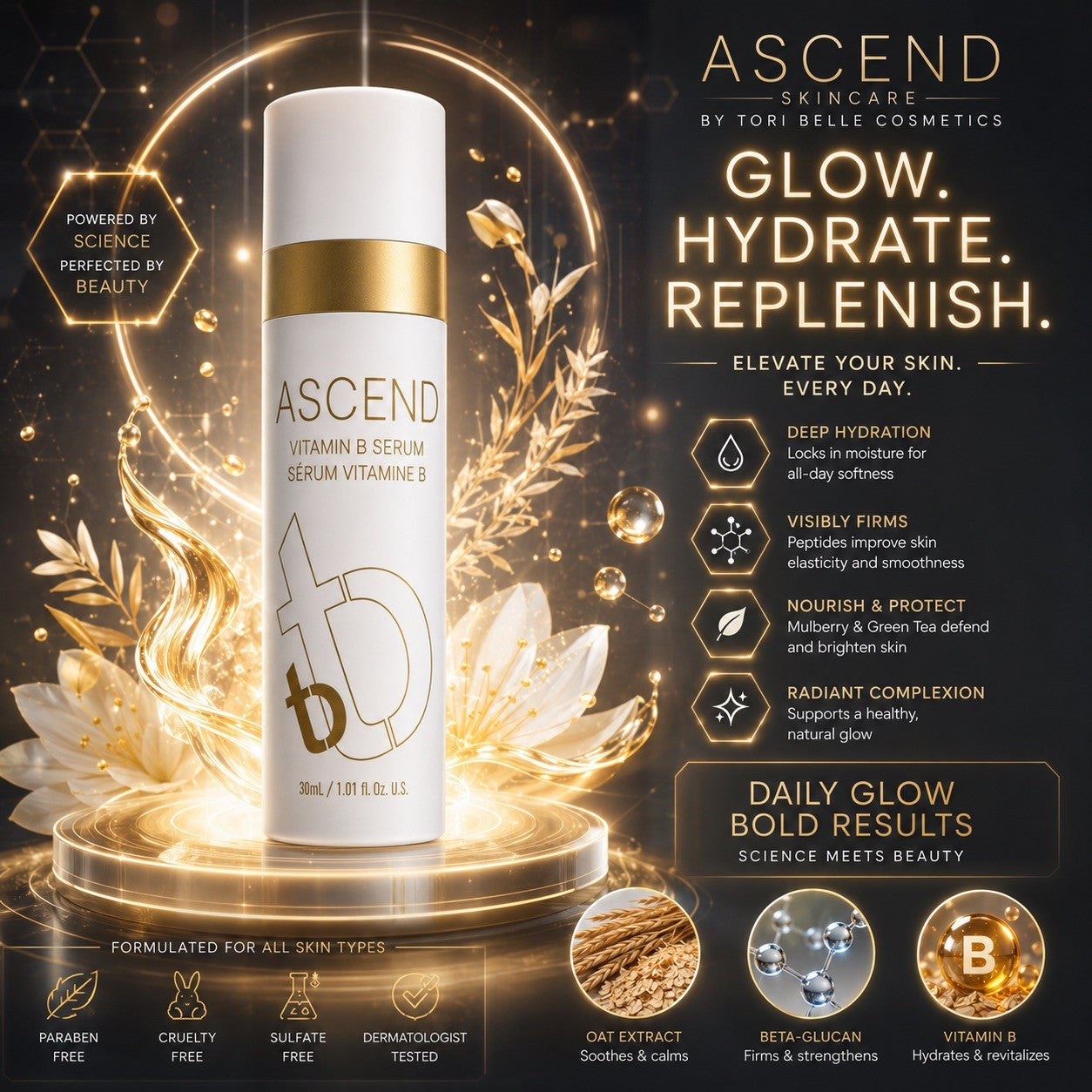 ASCEND Vitamin B Serum 30mL Hydrating Face Serum for All Skin Types
