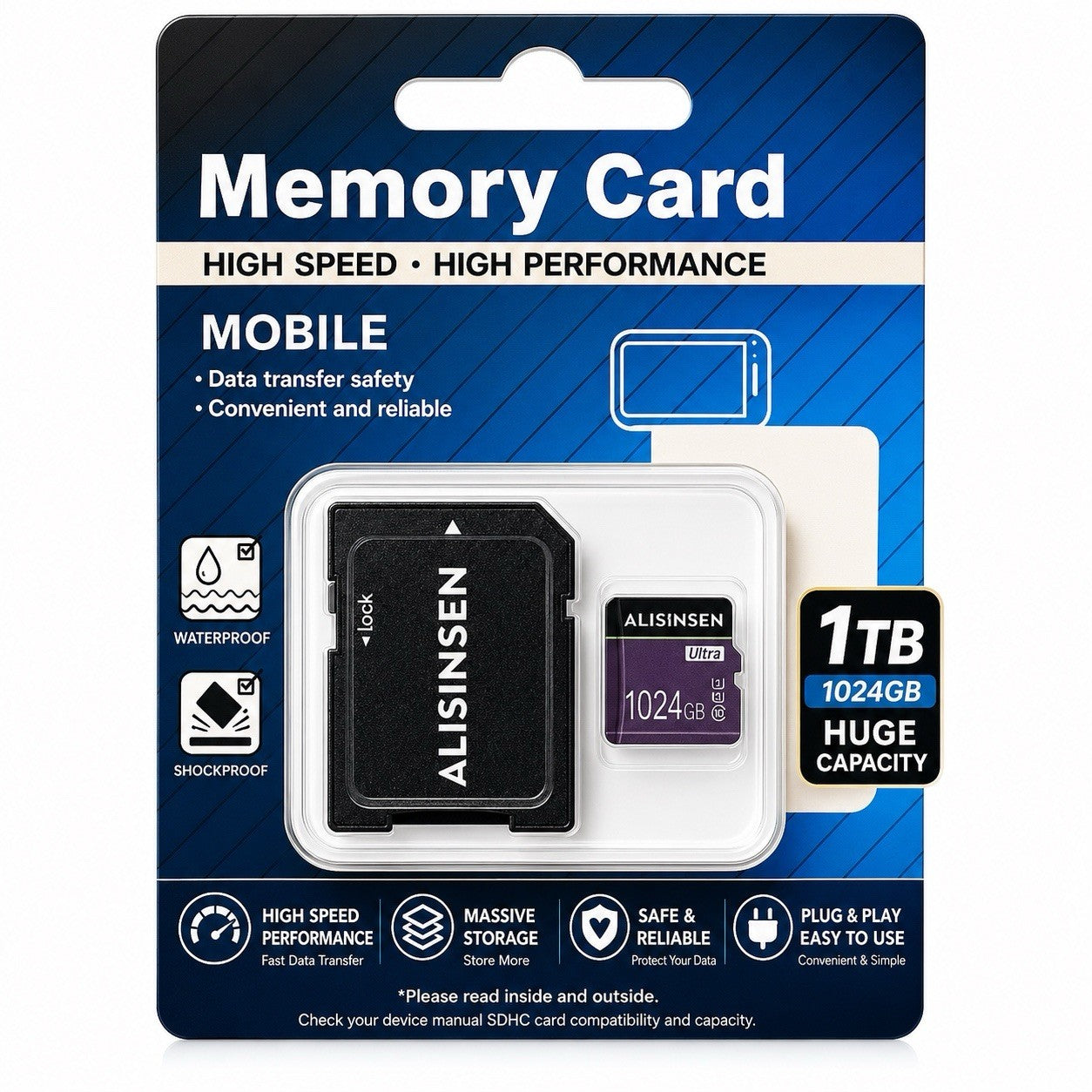 Alisinsen 1TB Micro SD Flash Memory Card with SD Adapter