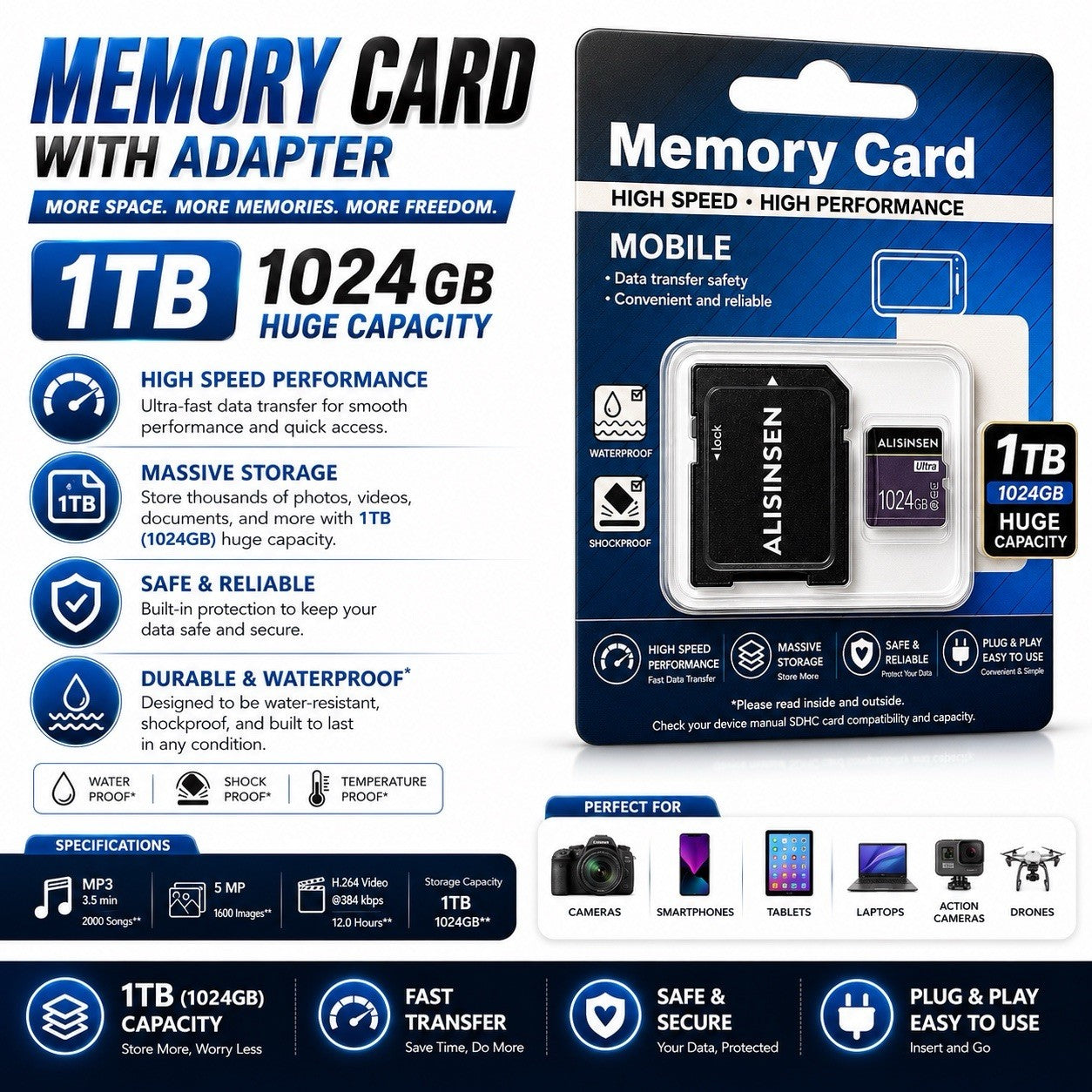 Alisinsen 1TB Micro SD Flash Memory Card with SD Adapter - Lumi and Leo