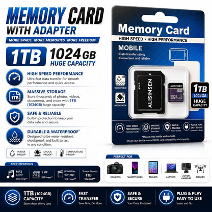 Alisinsen 1TB Micro SD Flash Memory Card with SD Adapter - Lumi and Leo