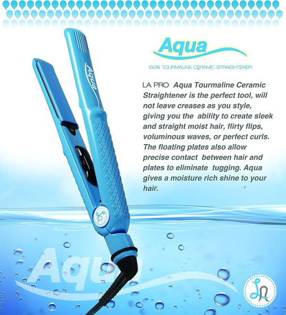 Aqua Tourmaline Ceramic Hair Straightener Flat Iron Blue Professional New - Lumi and Leo