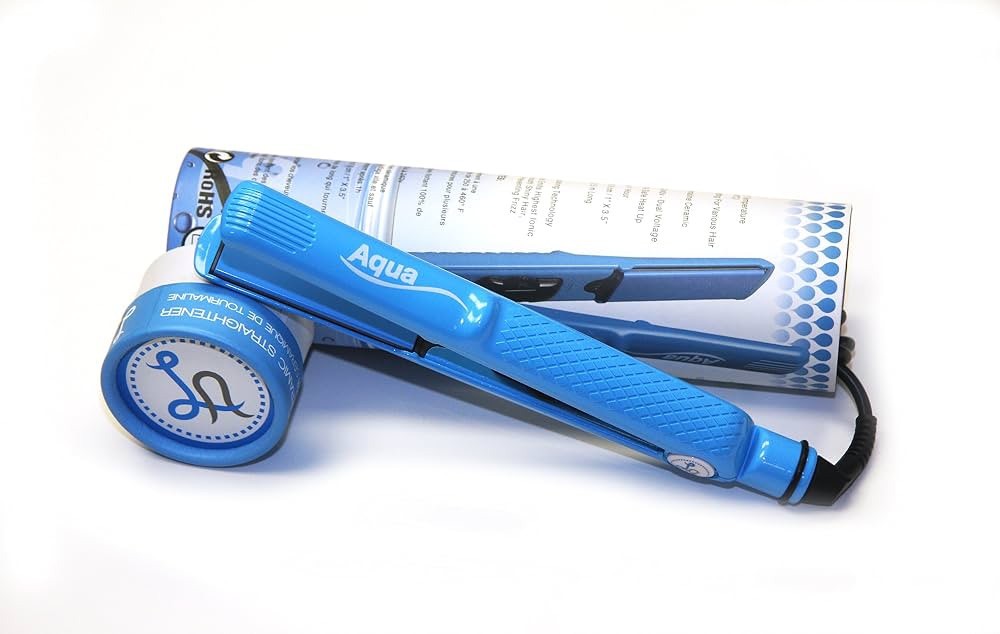 Aqua Tourmaline Ceramic Hair Straightener Flat Iron Blue Professional New