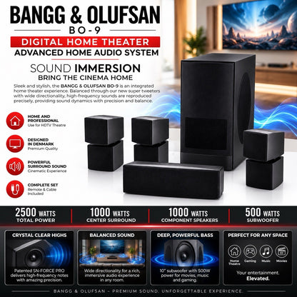 BO-9 Home Theater Speaker System 2500W Home Audio Surround Sound Black - Lumi and Leo