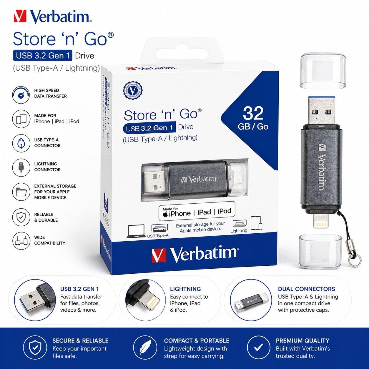 “BRAND NEW” Verbatim Corporation  32Gb Istorengo Dual Flash Drive Usb 3.0 - Lumi and Leo