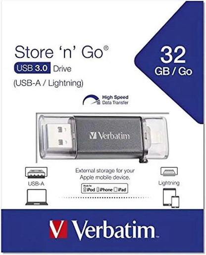 “BRAND NEW” Verbatim Corporation  32Gb Istorengo Dual Flash Drive Usb 3.0 - Lumi and Leo