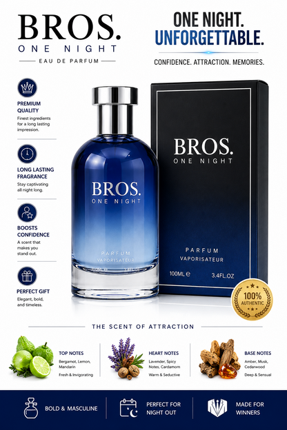 BROS. ONE NIGHT Eau De Parfum 100ml Men's Cologne Long Lasting Fragrance - Lumi and Leo