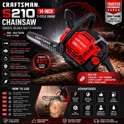 CRAFTSMAN S210 14" 42cc 2-Cycle Gas Chainsaw Tested & Working - Lumi and Leo