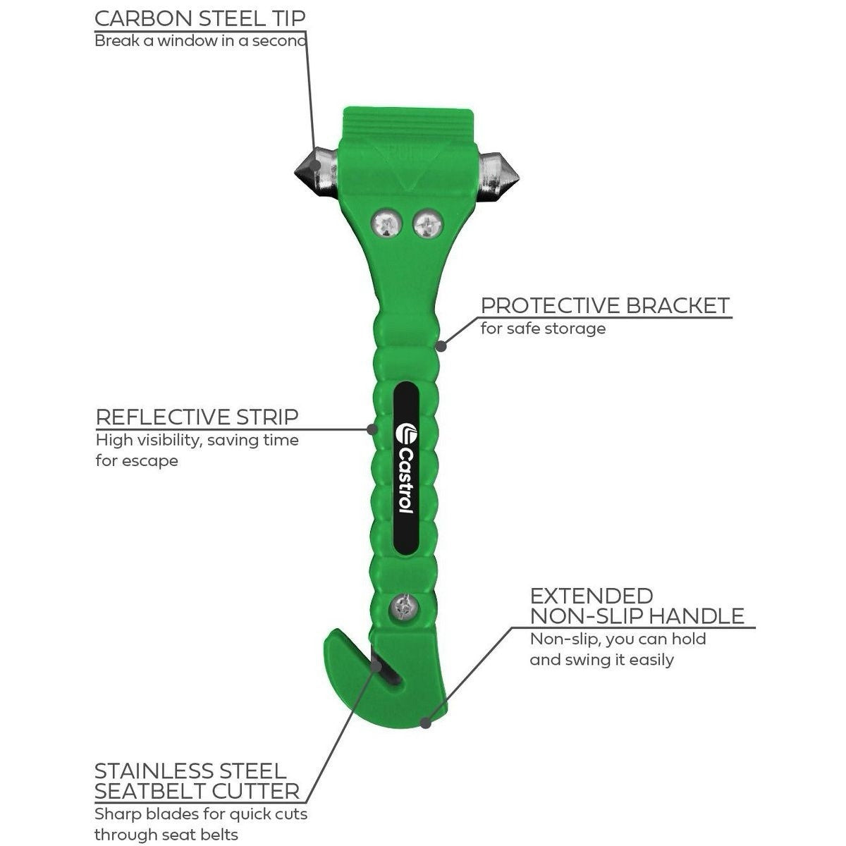 Castrol Window Breaker, Seat Belt Cutter, Escape and Rescue Tool