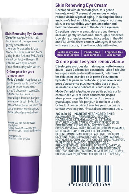 Cerave Anti-Aging Eye Cream for Wrinkles with Caffeine and Hyaluronic Acid, Frag - Lumi and Leo