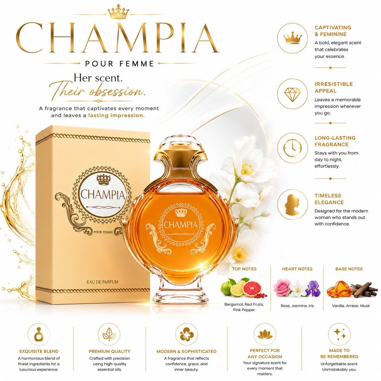 Champia Pour Femme Eau De Parfum for Women 105ml Long Lasting Perfume - Lumi and Leo