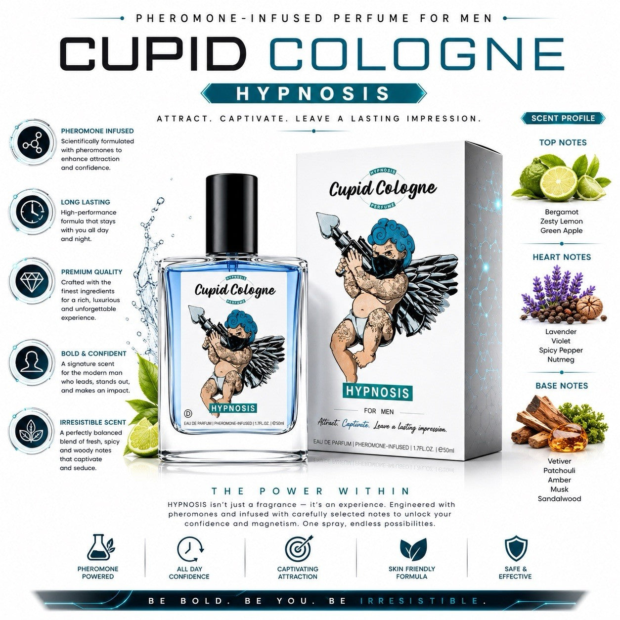 Cupid Cologne Hypnosis Men’s Pheromone-Infused 1.7oz Eau de Parfum