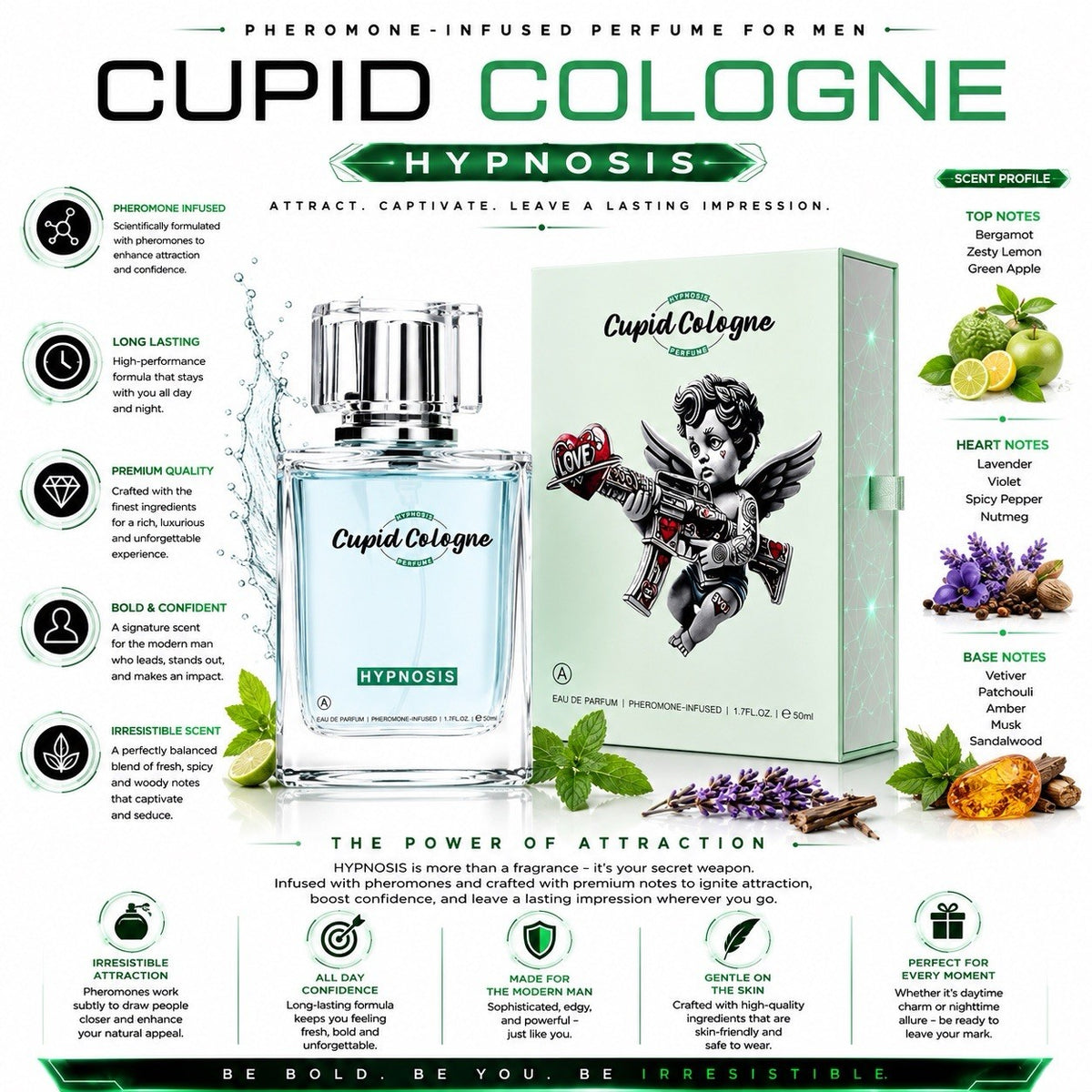 Cupid Cologne Hypnosis Men’s Pheromone-Infused 1.7oz Eau de Parfum