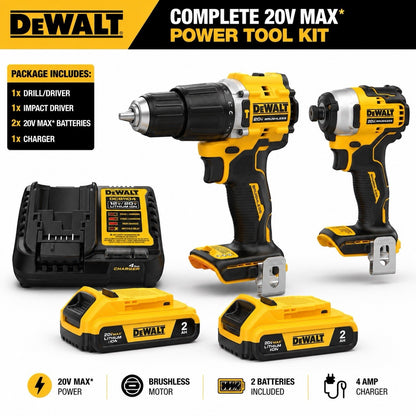 DEWALT 20V MAX Atomic Compact Hammer Drill + Impact Driver Combo Kit 5 Pack - Lumi and Leo