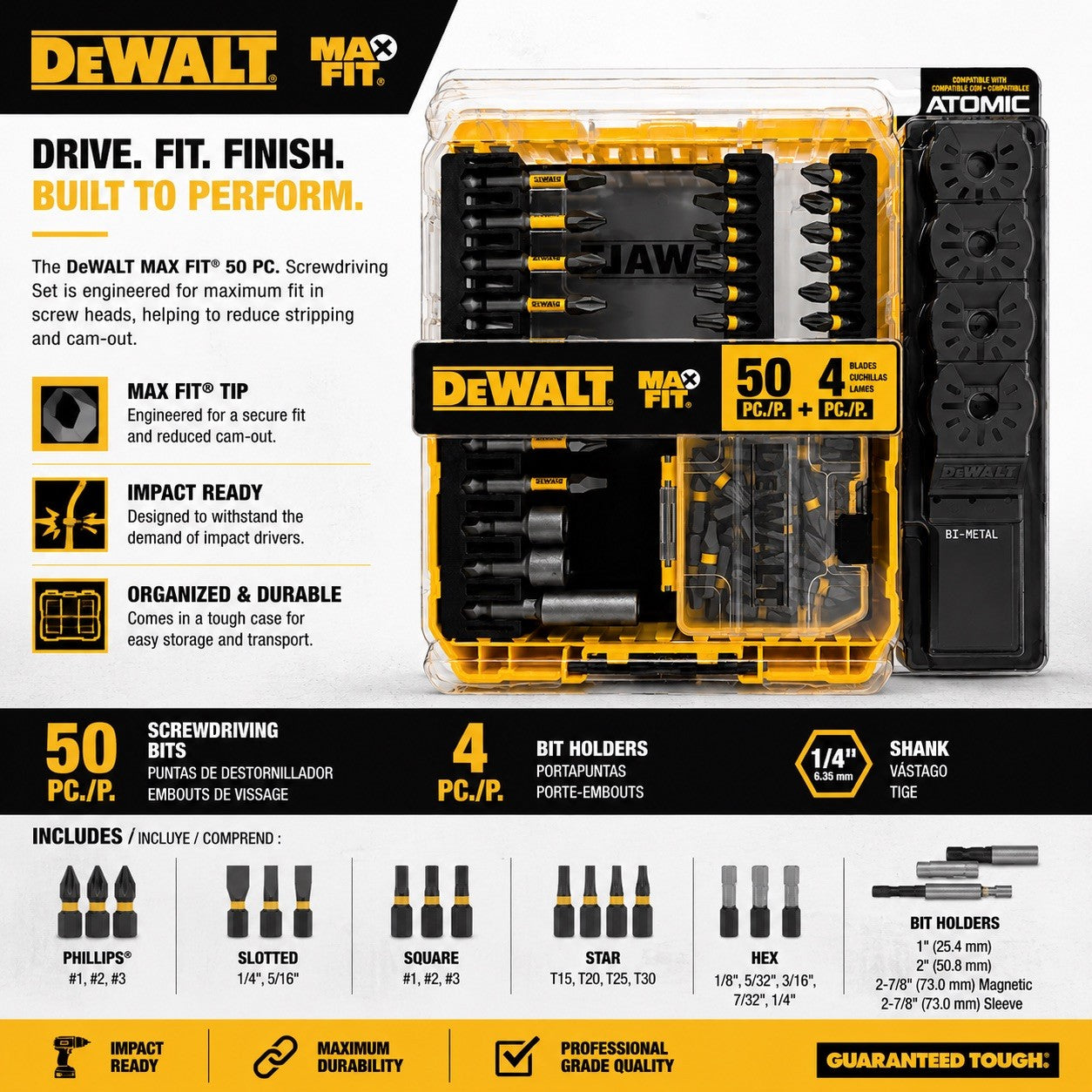 DEWALT MAX FIT 50Pc Screwdriver Bit Set + 4 Oscillating Blades New - Lumi and Leo
