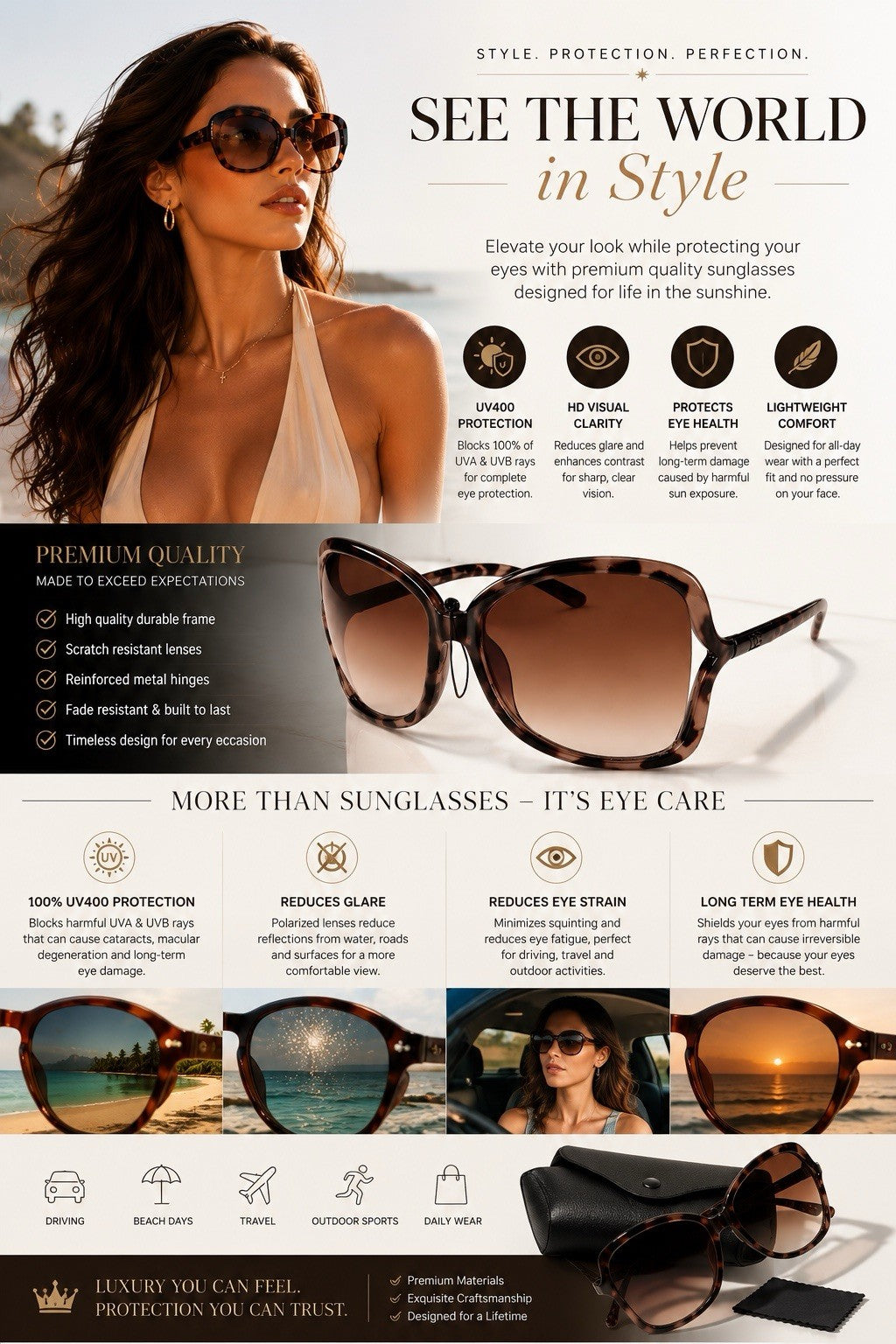 DG Women’s Oversized UV400 Sunglasses Brown Gradient Fashion Shades - Lumi and Leo