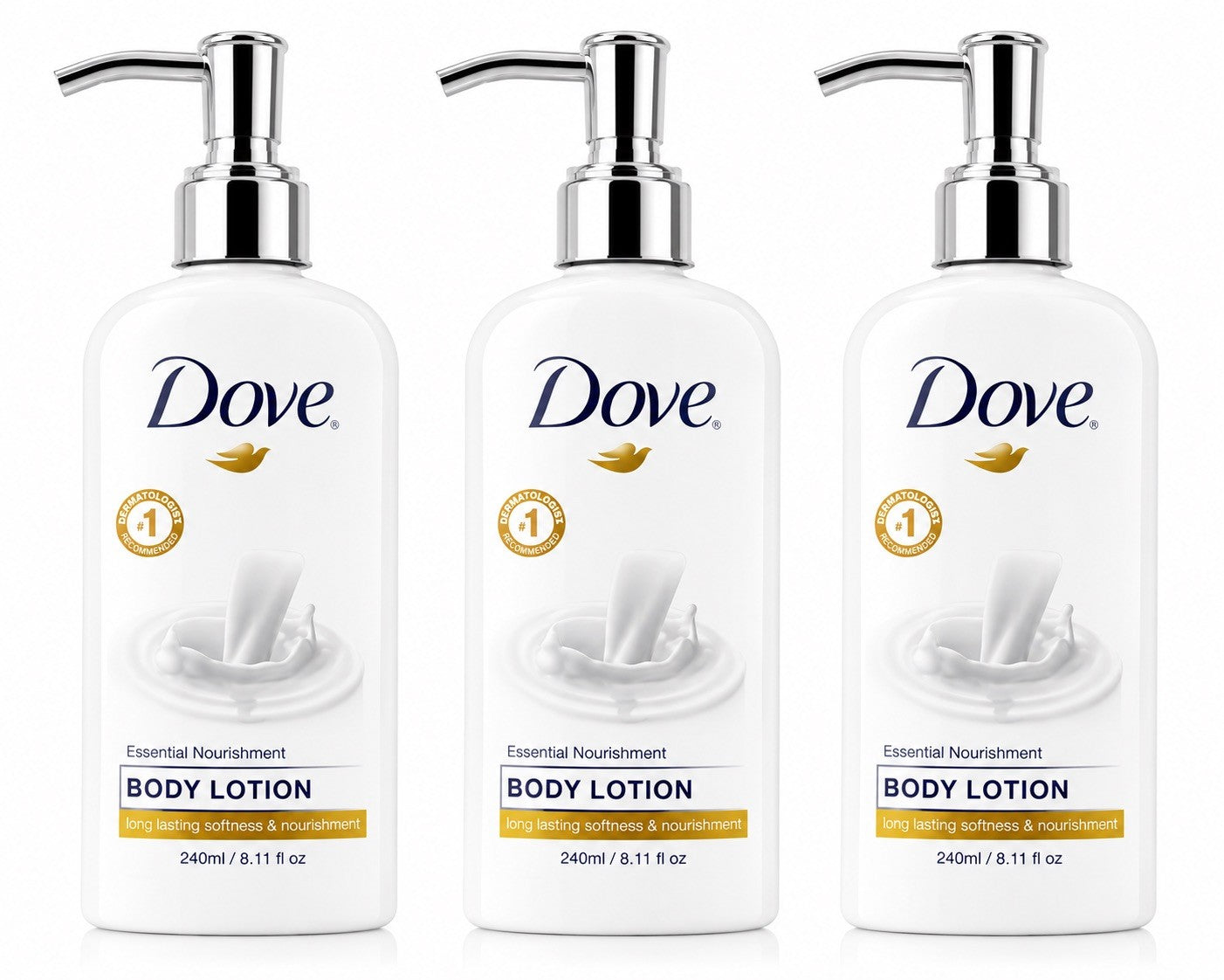 Dove Body Care Lotion Pump Essential Nourishment for Dry Skin, 8oz 240ml 3 pack - Lumi and Leo