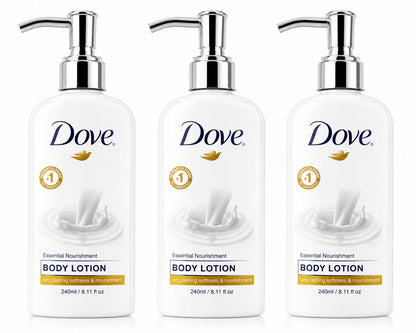 Dove Body Care Lotion Pump Essential Nourishment for Dry Skin, 8oz 240ml 3 pack - Lumi and Leo