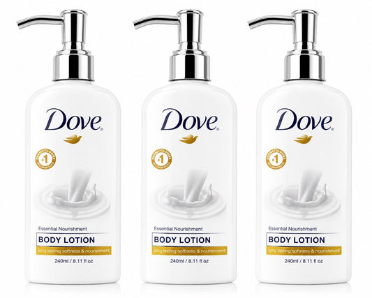 Dove Body Care Lotion Pump Essential Nourishment for Dry Skin, 8oz 240ml 3 pack - Lumi and Leo