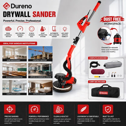 Dureno 950W Drywall Sander with LED Light & Dust Collection System – New - Lumi and Leo