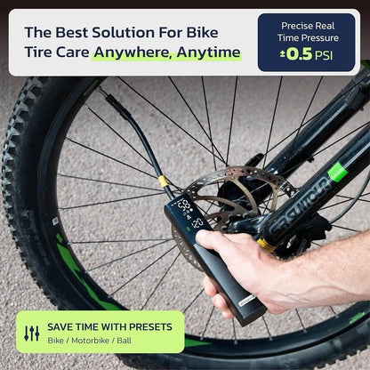 Electric Bike Pump - Portable Tire Inflator with 120 PSI Valve Adapters - Lumi and Leo