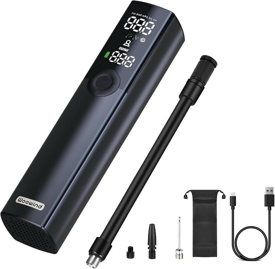 Electric Bike Pump - Portable Tire Inflator with 120 PSI Valve Adapters - Lumi and Leo