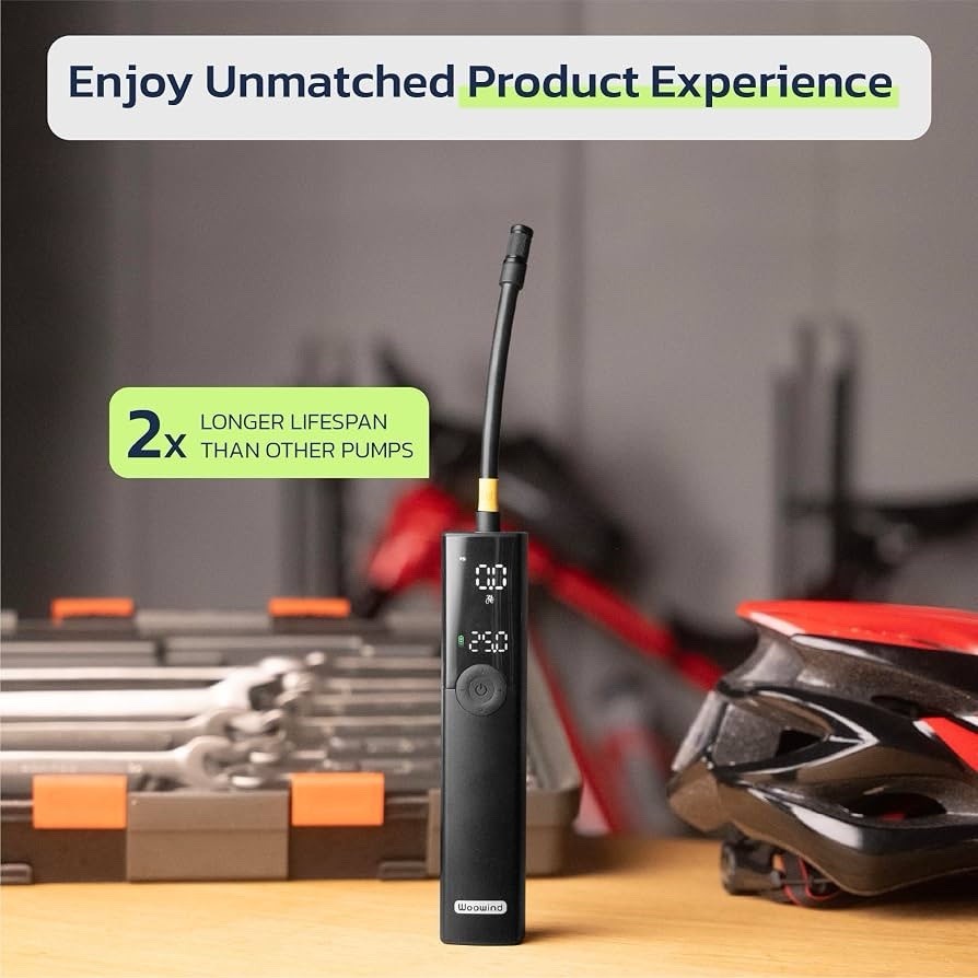 Electric Bike Pump - Portable Tire Inflator with 120 PSI Valve Adapters - Lumi and Leo