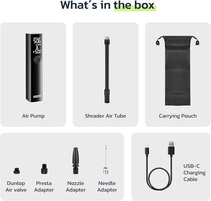 Electric Bike Pump - Portable Tire Inflator with 120 PSI Valve Adapters - Lumi and Leo