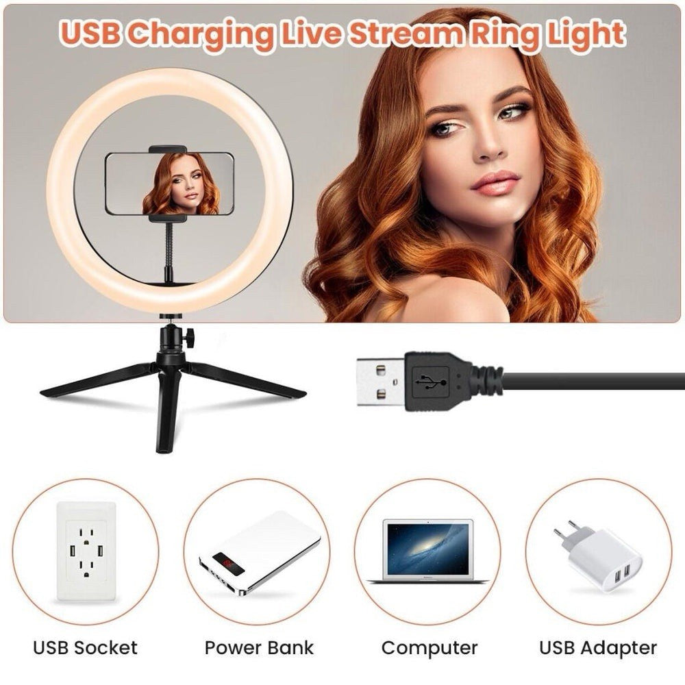 Elfeland 10W LED Ring Light Kit USB Phone Holder Tripod for TikTok YouTube - Lumi and Leo