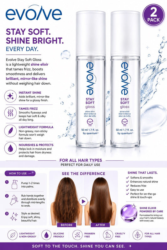 Evolve Stay Soft Gloss Shine Elixir 50ml Hair Serum Frizz Control 2 Pack - Lumi and Leo