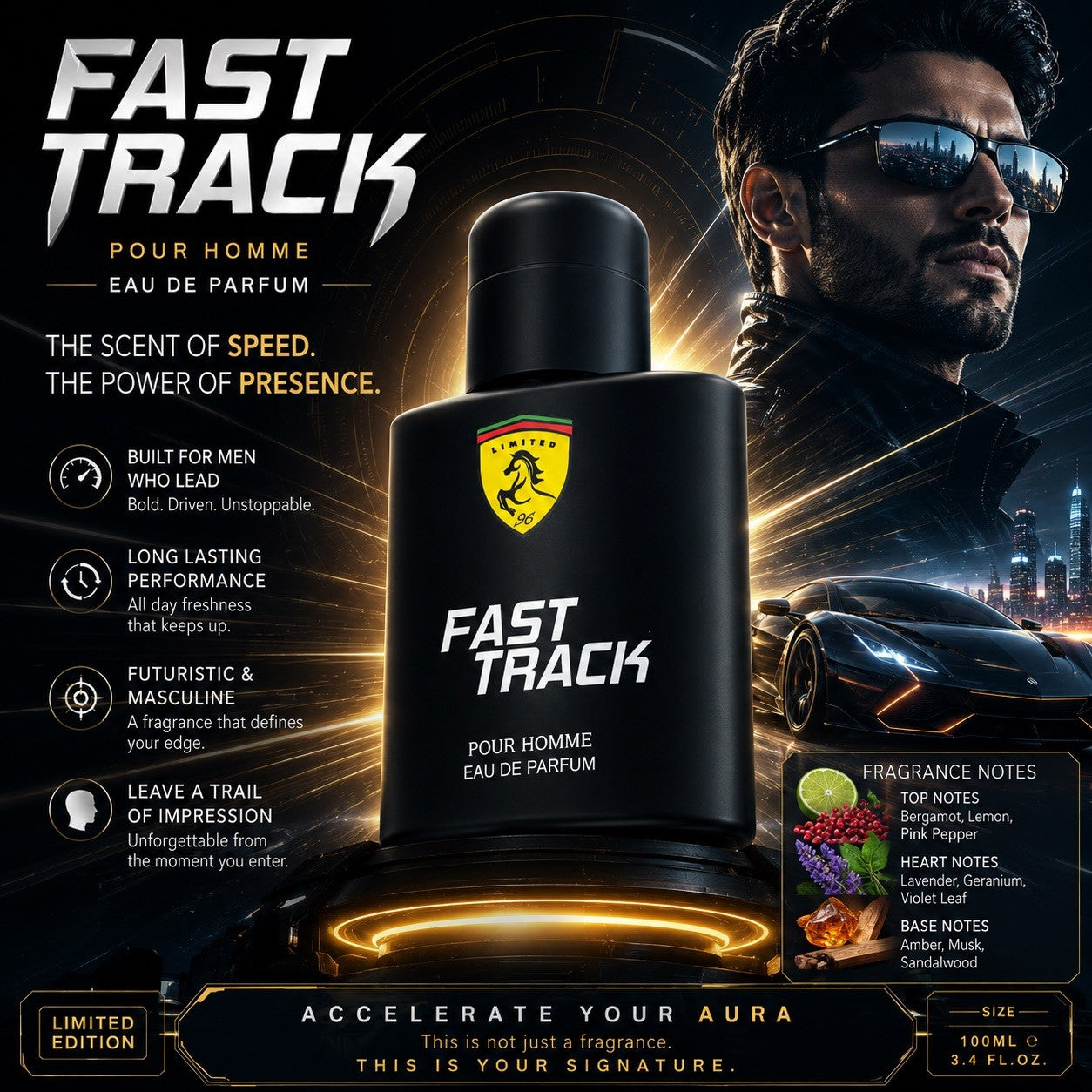 Fast Track Pour Homme Eau de Parfum 100ml Men's Cologne Long Lasting Fragrance - Lumi and Leo