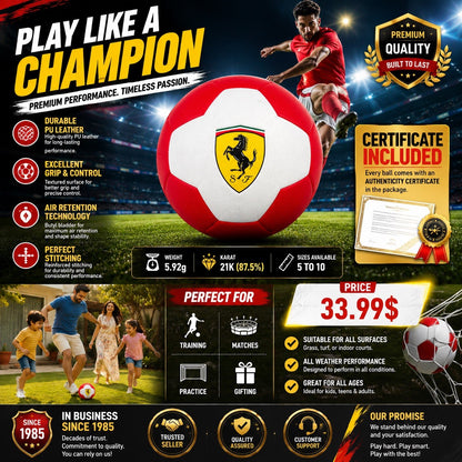 Ferrari Style Size 5 Soccer Ball PU Leather Football Training Ball - Lumi and Leo