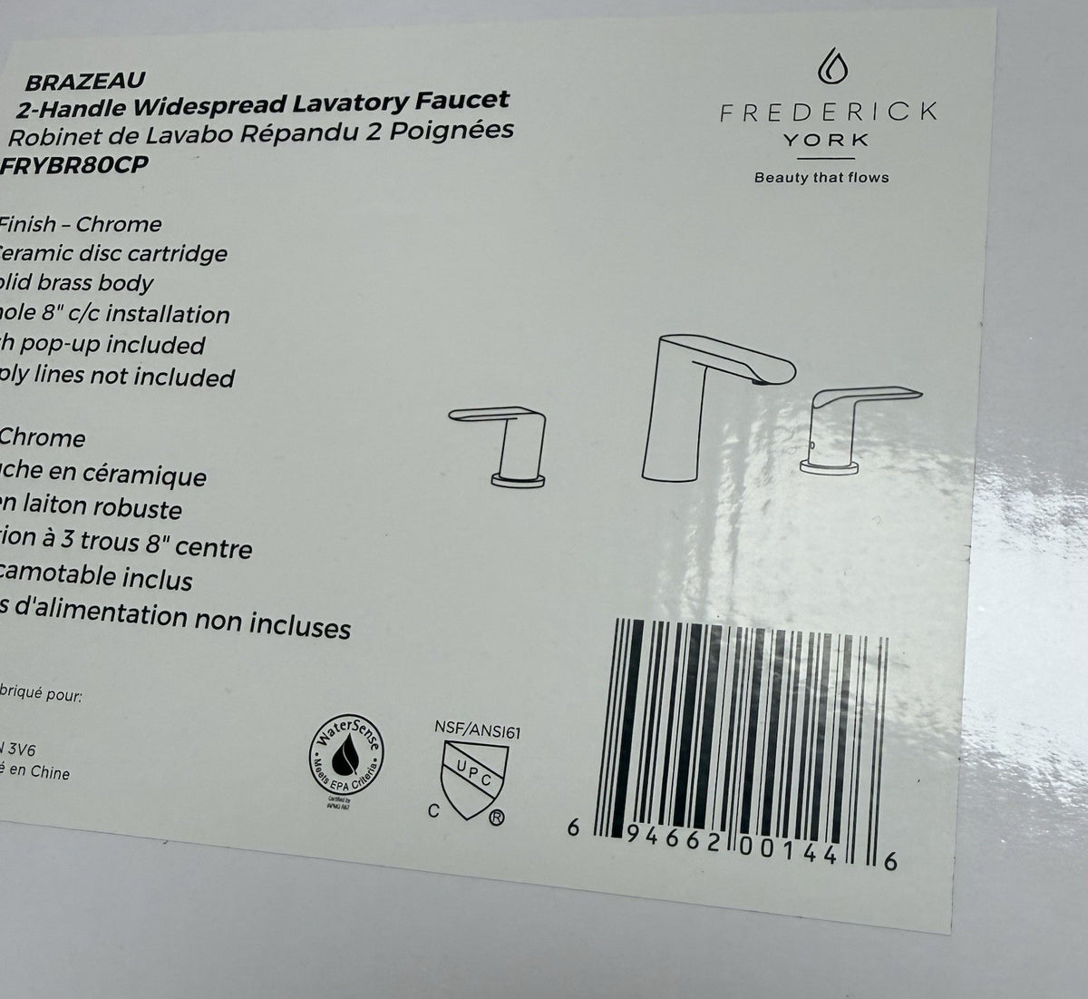 Frederick York Brazeau FRYBR80CP 8in Widespread Bathroom Faucet Chrome 2 Handle
