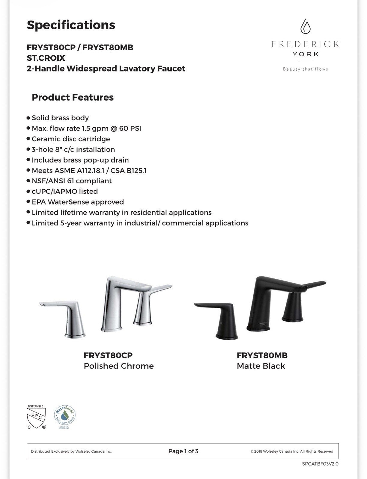 Frederick York St Croix FRYST80CP 8in Widespread Bathroom Faucet Chrome 2 Handle - Lumi and Leo