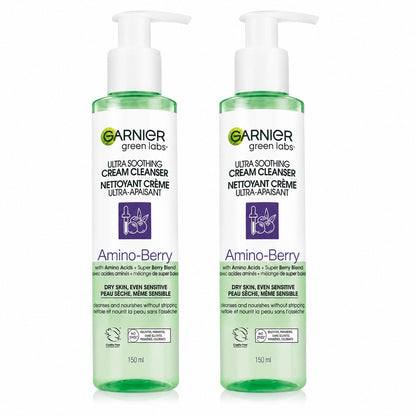 Garnier Green Labs Amino-Berry Soft Gentle Facial Cream Cleanser Hydrates 2 pack - Lumi and Leo