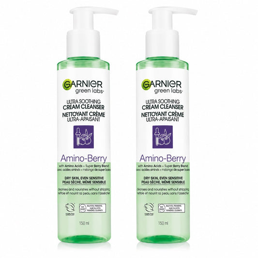 Garnier Green Labs Amino-Berry Soft Gentle Facial Cream Cleanser Hydrates 2 pack - Lumi and Leo