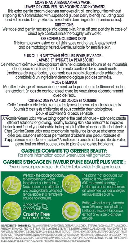 Garnier Green Labs Amino-Berry Soft Gentle Facial Cream Cleanser Hydrates 2 pack - Lumi and Leo