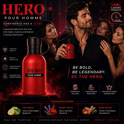 HERO Pour Homme Eau de Parfum 100ml Men's Cologne Long Lasting Fragrance Spray - Lumi and Leo